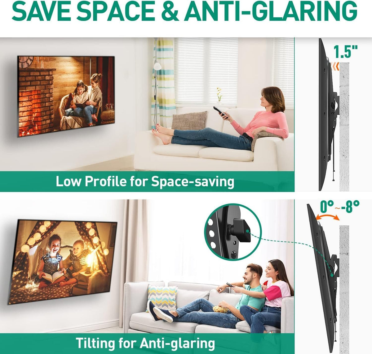 Tilting TV Wall Mount Bracket, Universal TV Mount Low Profile for 26-55 Inch Flat Screen TVs, Ultra Slim, Easy to Install with Tilting Knob, Fits 12''/16'' Studs, Max VESA 400x400mm, 99 lbs. ELIVED - PuriLite
