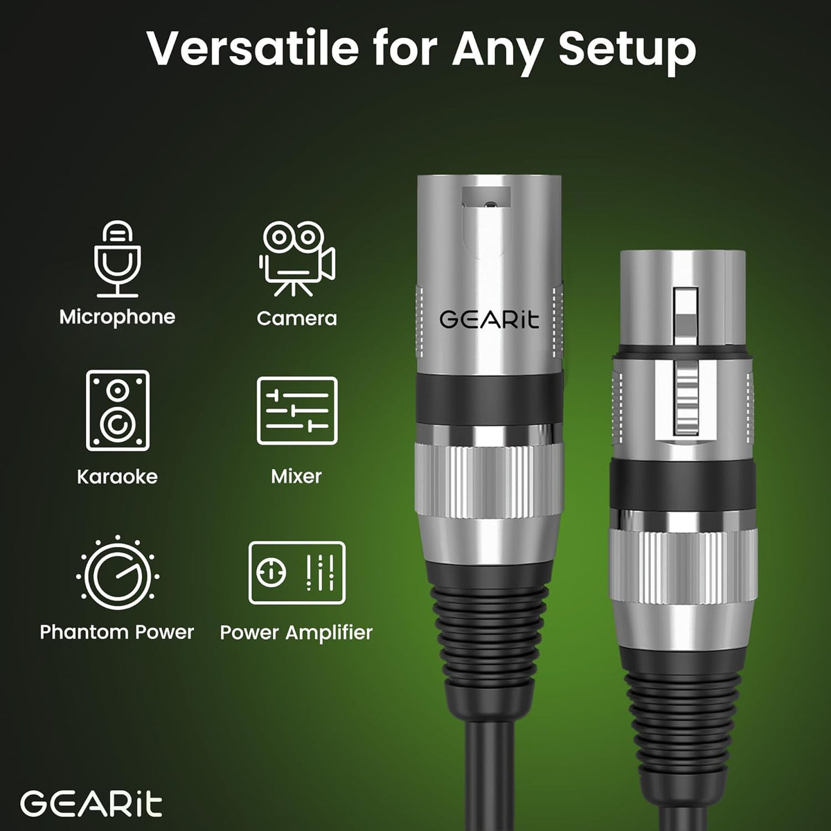 GEARit XLR Male to Female Microphone Cable (10 Feet, 6-Pack) 3-Pin Balanced Shielded Mixer, Recording Studio, Podcast - Black - PuriLite