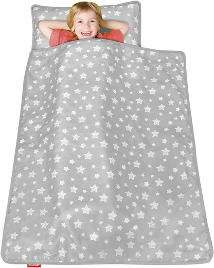 Toddler Nap Mat with Pillow and Fleece Minky Blanket, Kids Sleeping Bag Lightweight and Soft Perfect for Kids Preschool, Daycare, Travel Sleeping Bag Boys and Girls, Fit Standard Cot - PuriLite