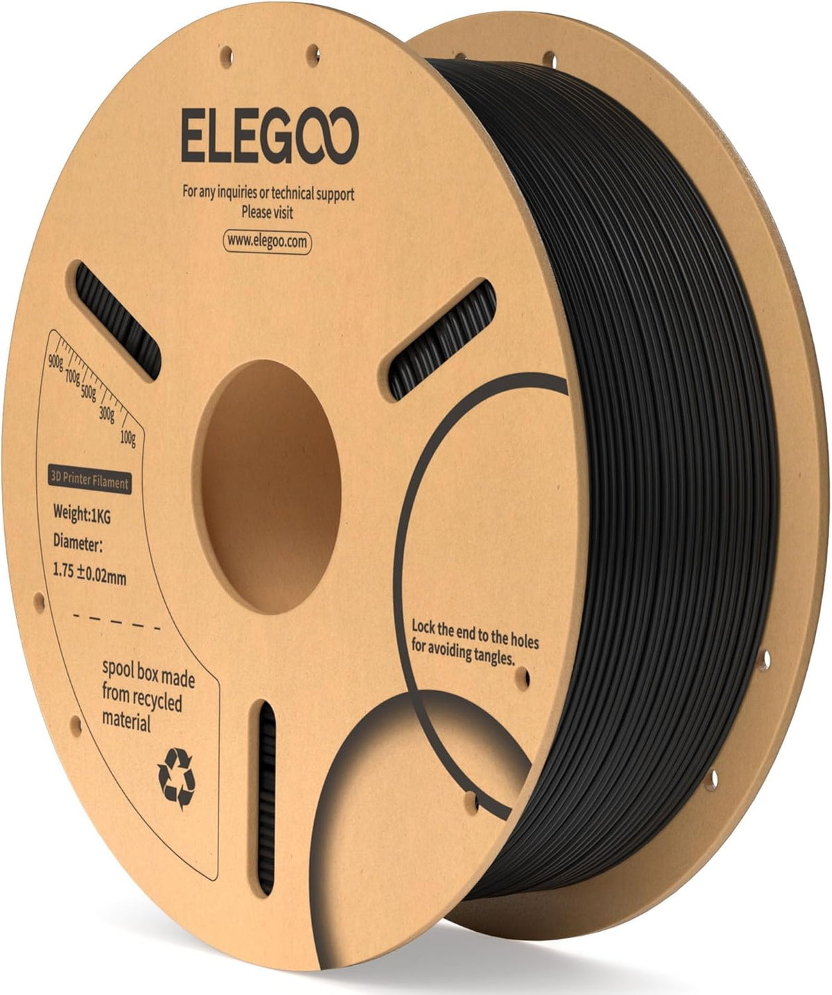 ELEGOO PLA Filament 1.75mm Black 1KG,3D Printer Filament Dimensional Accuracy +/- 0.02mm,1kg Cardboard Spool(2.2lbs) 3D Printing Filament Fits for Most FDM 3D Printers - PuriLite