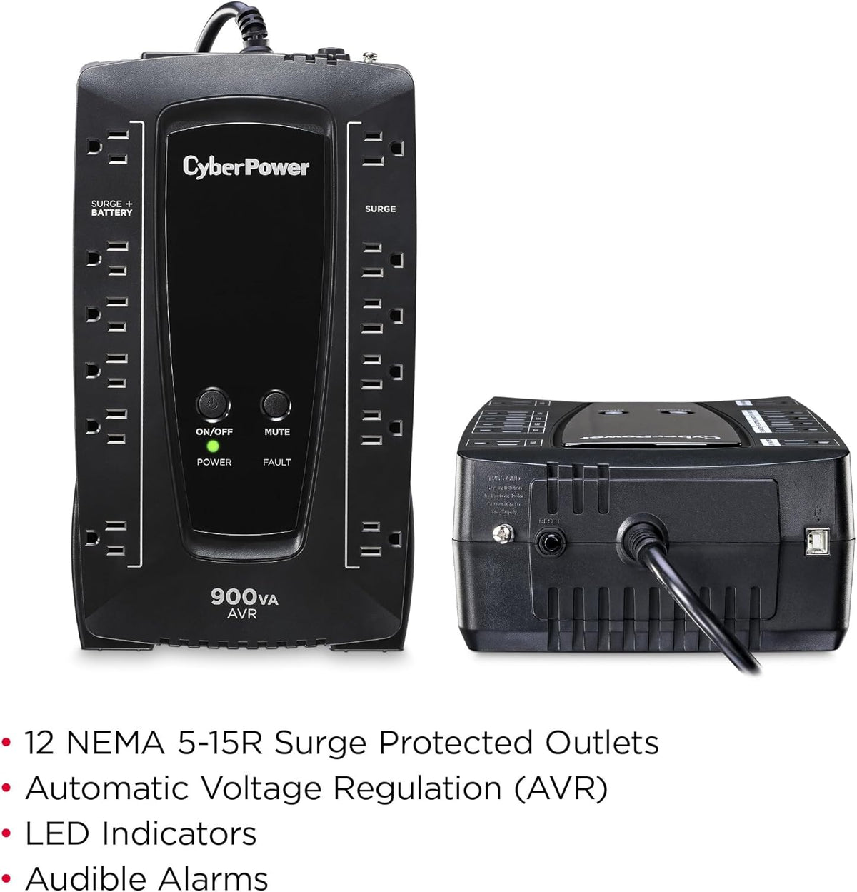 CyberPower AVRG900LCD Intelligent LCD UPS System, 900VA/480W, 12 Outlets, AVR, Compact - PuriLite