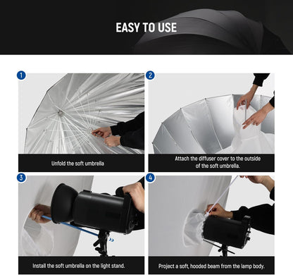 NEEWER 71"/180cm Parabolic Reflective Umbrella Photography with White Inner, Soft Lighting with Diffuser Cover, Bag, Quick Fold for Camera Photo Studio Video Light Shooting Monolight Flash, NS4U - PuriLite