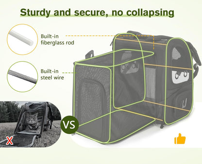 Pecute Pet Carrier Backpack, Dog Carrier Backpack Expandable with Breathable Mesh for Pets ＜6kg, Pet Backpack Carrier for Hiking Travel Camping Outdoor - PuriLite
