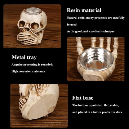 4Pcs Halloween Skeleton Candlestick,Halloween Candle Holder Gothic Skeleton Palm Skull Decor for Home Bar Party Tabletop,Creepy Themed Party Decorations,Escape Room Script Kill Prop - PuriLite