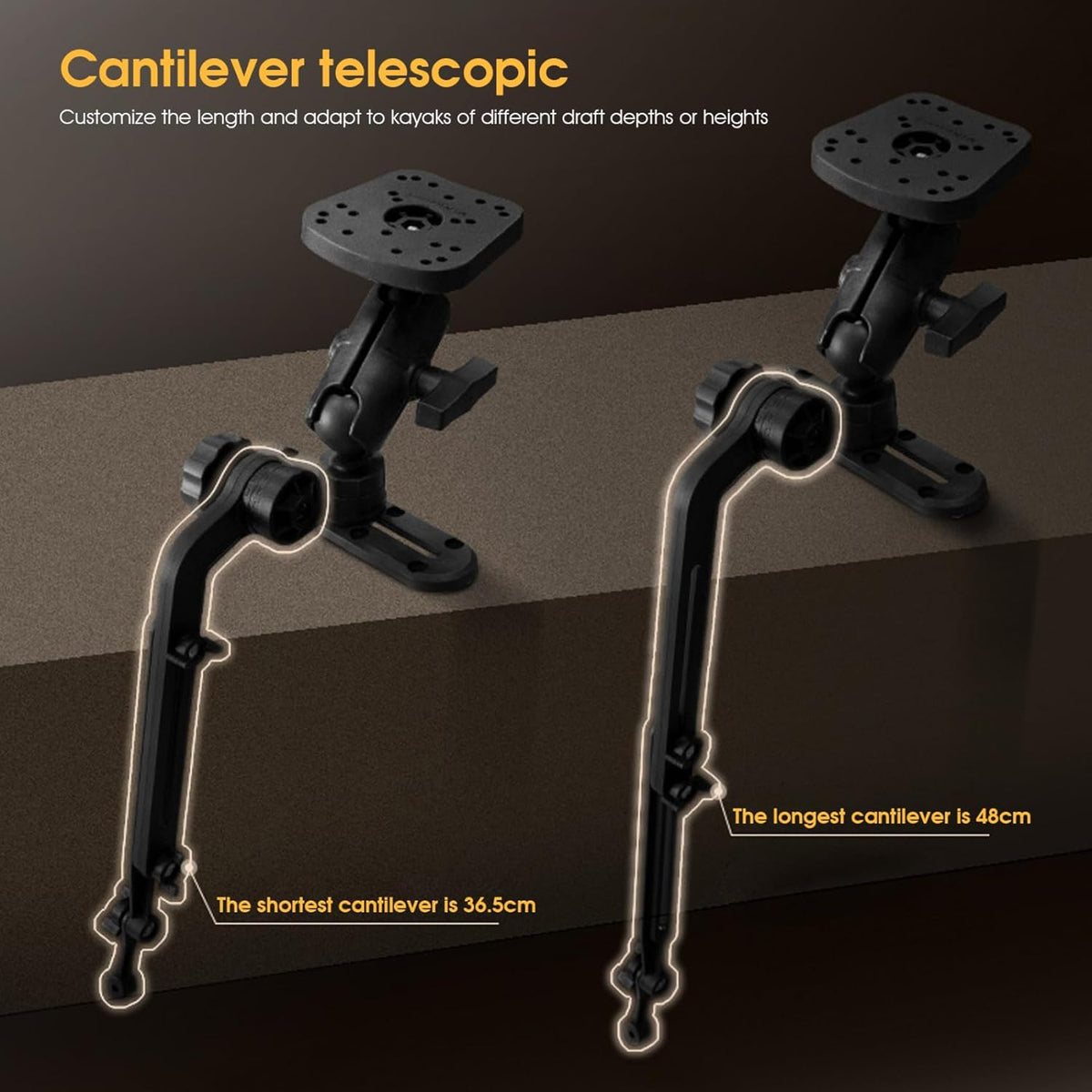 Kayak Fish Finder Mount 360° Adjustable 1.5" Ball Kayak Transducer Mount with Expandable Suspension Arm Transducer Fish Finder - PuriLite