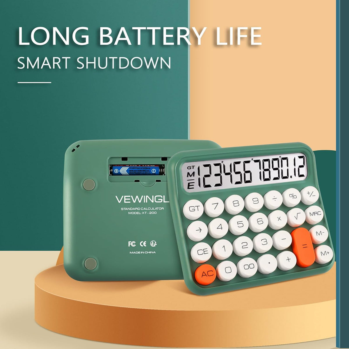 VEWINGL Mechanical Switch Calculator, 12 Digit Large LCD Display and Buttons, Great for Everyday Life and Basic Office Work, with Battery - PuriLite