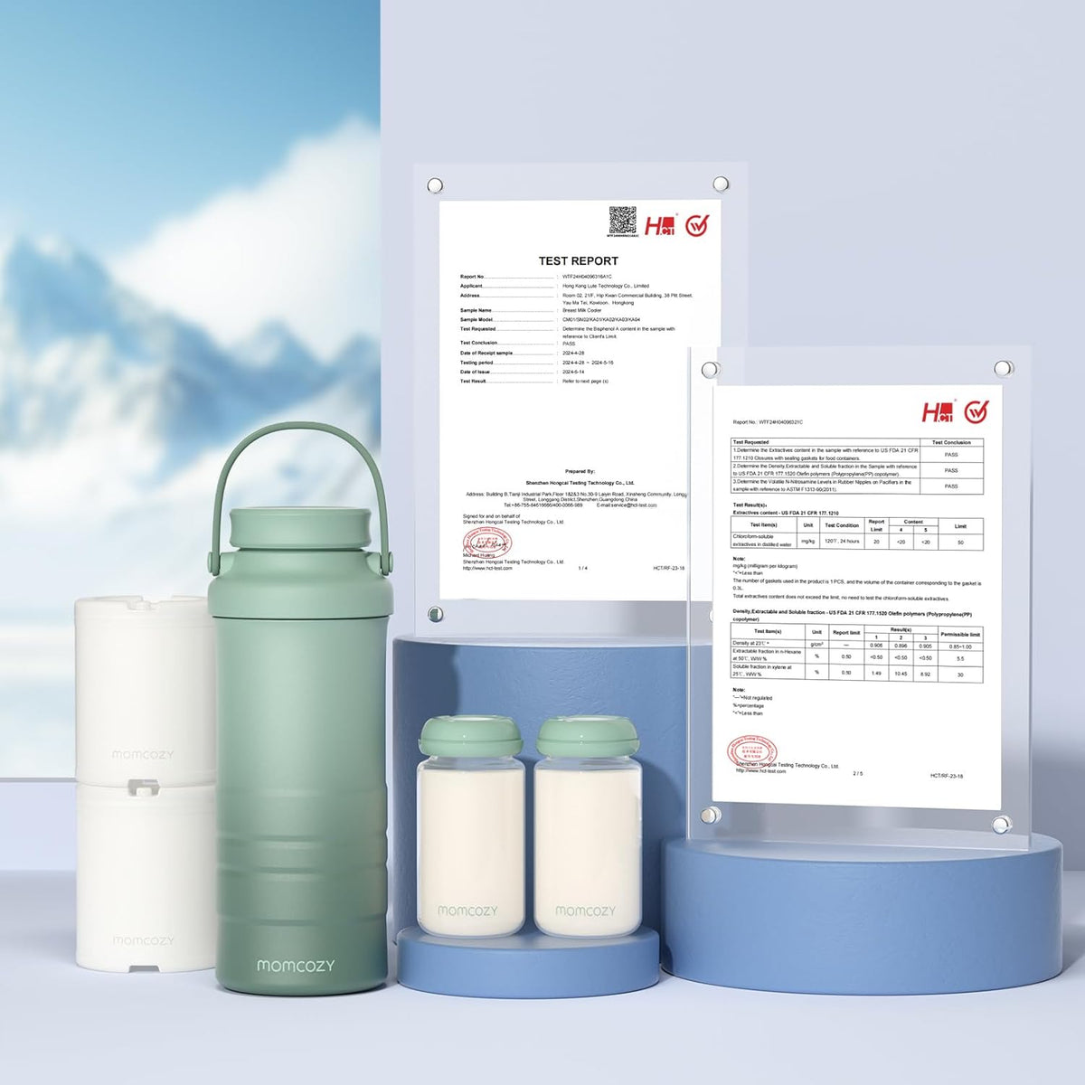 Momcozy 22oz Portable Breast Milk Cooler for Outdoor, 360°Total Cooling for 24Hours, Larger Capacity Travel Breastmilk Chiller with 2pcs Baby Bottles for Breastmilk Storage, Breastfeeding Essentials - PuriLite