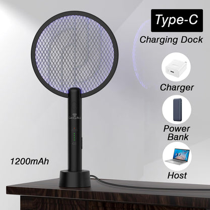 Gooqand Bug Zapper Racket, 2 in 1 Electric Fly Swatte with 3 Layer Safety Mesh, 4000V Fly Zapper with USB Rechargeable, Indoor Outdoor Fly Racket for Bedroom, Kitchen, Camping - PuriLite
