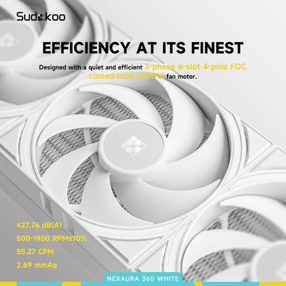 Sudokoo NEXAURA 240 Liquid CPU Cooler: 240mm AIO CPU Cooler with PWM Pump & ARGB Pump Head - Water Cooling with FDB Fans for Intel LGA 1851/1700/1200/115X AMD AM5/AM4 - Black - PuriLite