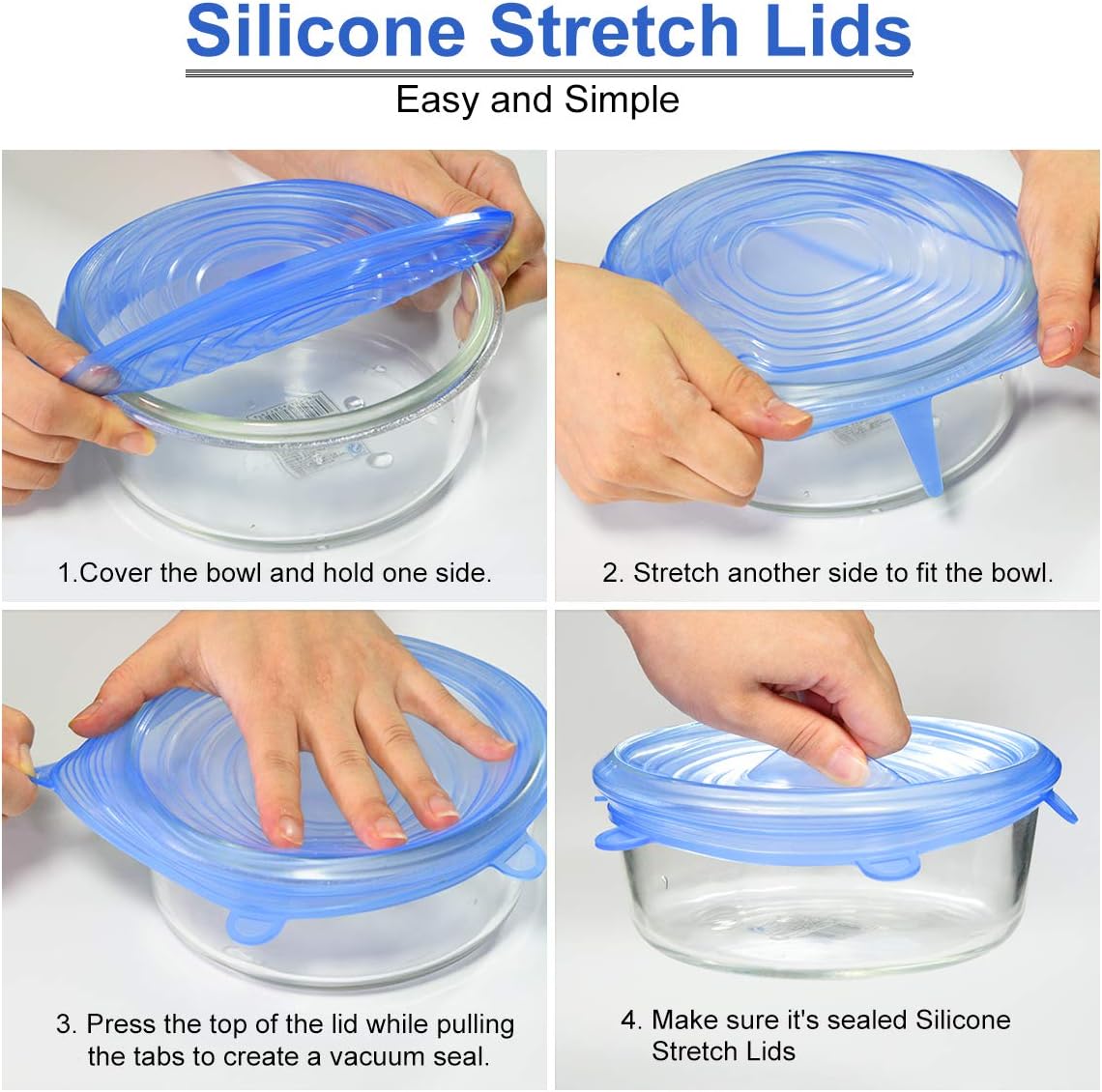 Longzon Silicone Stretch Lids 14 Pack Include 2Pcs Size up to 9.8'' Diameter,Reusable Durable Food Storage Covers for Bowl,7 Different Sizes to Meet 2.6"-9.8''Dia Containers,Dishwasher & Freezer Safe