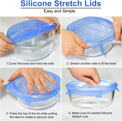 Longzon Silicone Stretch Lids 14 Pack Include 2Pcs Size up to 9.8'' Diameter,Reusable Durable Food Storage Covers for Bowl,7 Different Sizes to Meet 2.6"-9.8''Dia Containers,Dishwasher & Freezer Safe