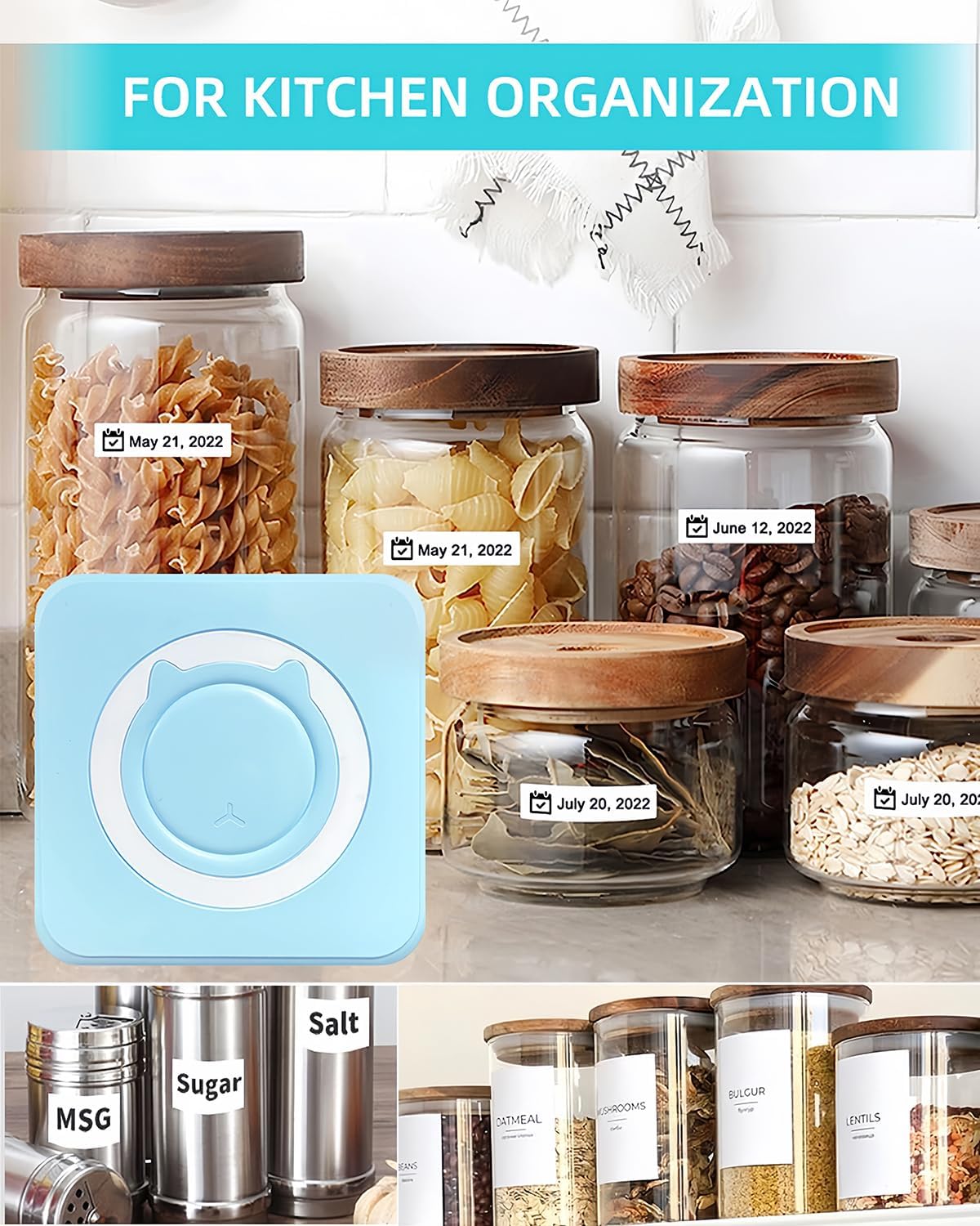 Label Maker - Mini Portable Sticker Printer with 13 Rolls Self-Adhesive Thermal Papers, Labeller Machine for Home Office Study Business Texts Journal, Blue - PuriLite