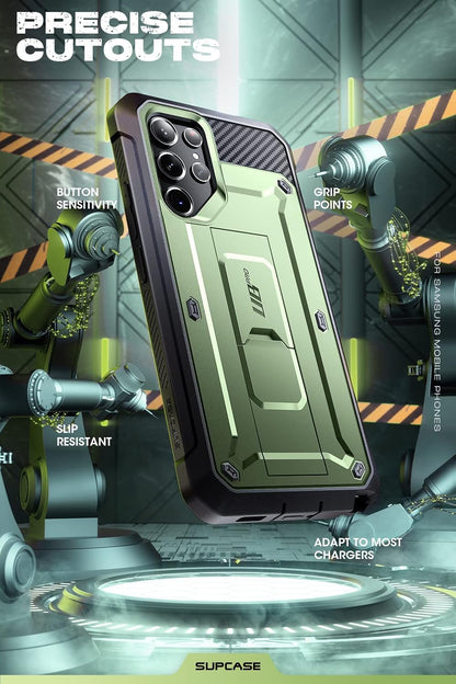 SUPCASE Unicorn Beetle Pro Case for Samsung Galaxy S23 Ultra 5G (2023), [Extra Front Frame] Full-Body Dual Layer Rugged Belt-Clip & Kickstand Case with Built-in Screen Protector (Black) - PuriLite