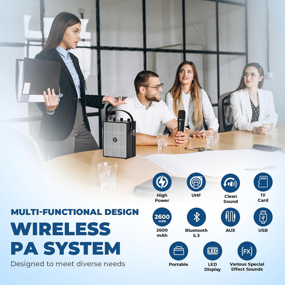 Wireless Voice Amplifier with Handheld Microphone, Portable Bluetooth Speaker Microphones with Teachers & Events, Wireless Karaoke Mic for Singing, PA System with Echo & Sound Effects S98 Pro - PuriLite