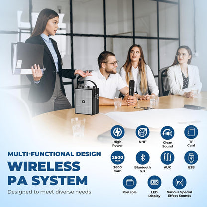 Wireless Voice Amplifier with Handheld Microphone, Portable Bluetooth Speaker Microphones with Teachers & Events, Wireless Karaoke Mic for Singing, PA System with Echo & Sound Effects S98 Pro - PuriLite
