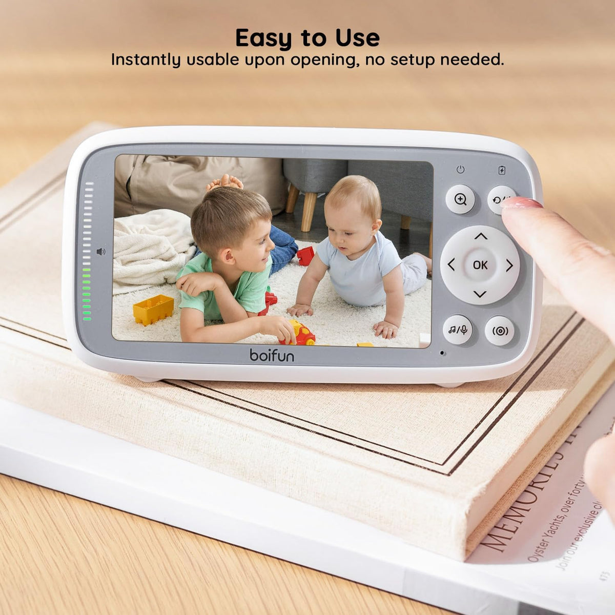 BOIFUN Baby Monitor No Wi-Fi, 4'' 3X Zoom Display, Video Baby Monitor Camera, IPS 720p Wireless (Moniteur Bébé), Easy to Use and Set Up, VOX Sound Detection, Invisible Infrared Night Vision - PuriLite