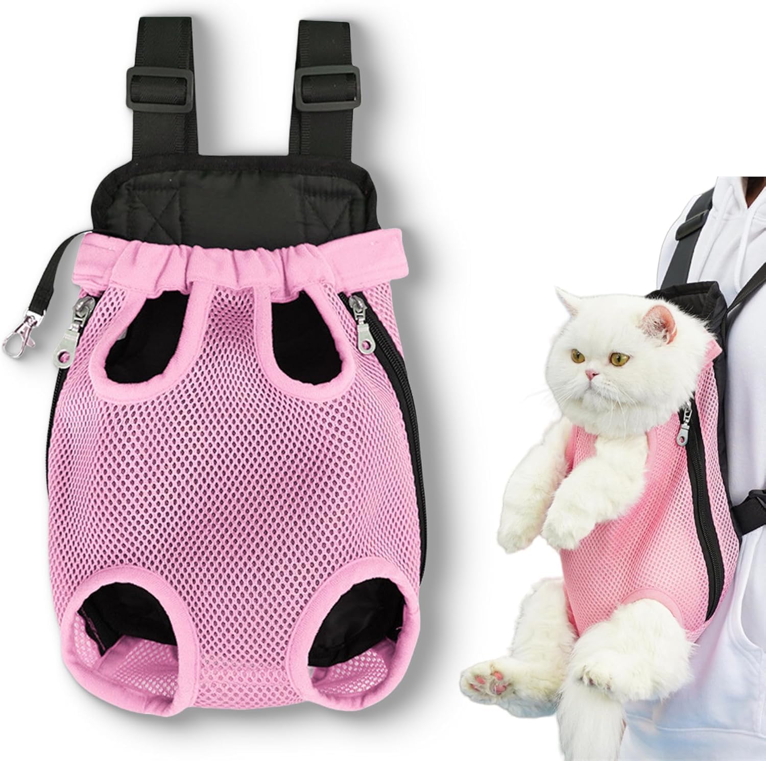 Liahelianx Pet Backpack for Dogs&Cats-Outdoor-Ready Adjustable Chest Straps,Ventilated Mesh Window&Legs-Out Design,Lightweight Travel Backpack for Hiking/Camping (Small to Medium Pets) (Pink) - PuriLite