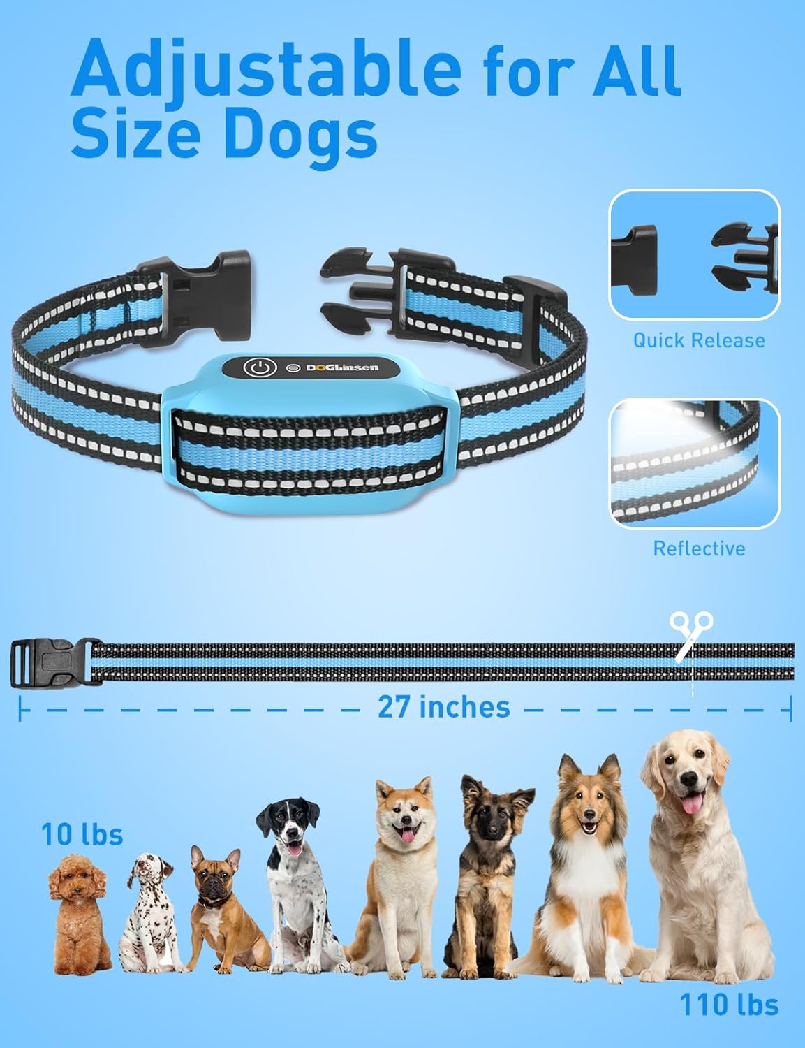 DOGLinsen 2-in-1 Bark and Shock Collar for Dogs, Smart Anti Barking Dog Training Collar with 5 Adjustable Sensitivity, Automatic Bark Collar with Remote, Vibration, Beep, Shock and Automatic - PuriLite