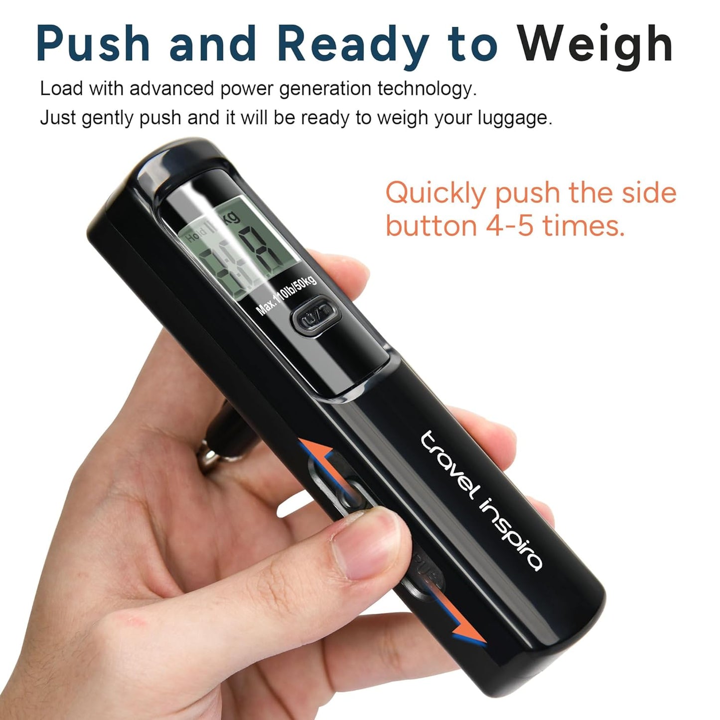 travel inspira Luggage Scale Battery-Free, Portable Handheld Digital Suitcase Scale for Travelling, 110lbs/50kg - PuriLite