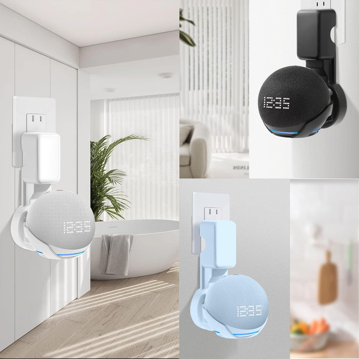 ZUOLACO Wall Mount Holder for Echo Dot 5th Generation, Outlet Wall Mount Stand for Echo Dot 5th/4th Gen, No Screws or Drilling Needed, Space-Saving Dot Accessories with Cable Hidden Storage, White - PuriLite