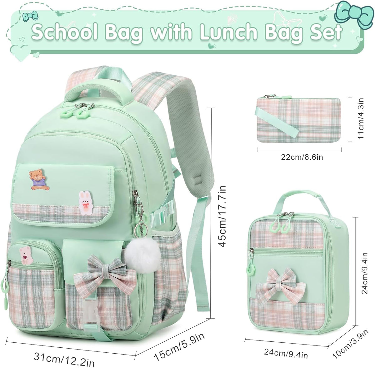 ACESAK Girls Backpack - 3PCS Backpack for Girls Cute School Backpacks for Girls Kindergarten - PuriLite