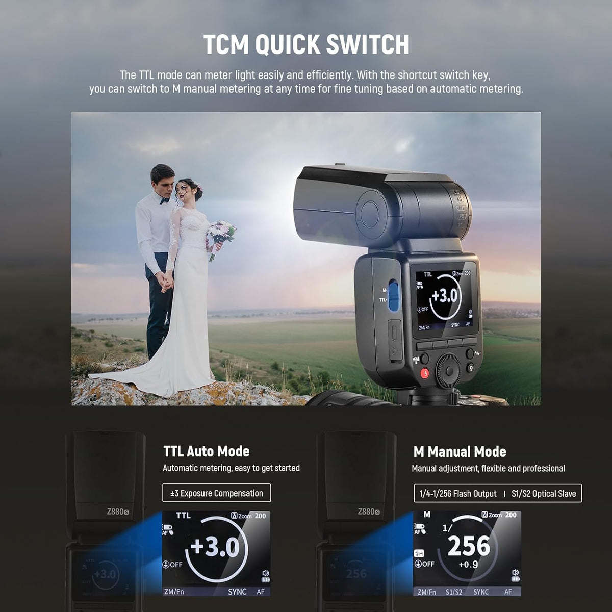 NEEWER Z880-C 2.4G 76Ws TTL Camera Flash Speedlite Compatible with Canon, Upgraded UI, Adjustable Modeling Lamp, TTL/M Quick Switch TCM Key, 1/8000s HSS 7.2V/3000mAh Battery 600 Full Power Flash - PuriLite