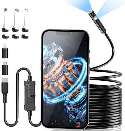 Endoscope Camera with Light, Ennovor 1920P HD, Endoscope Inspection with 8 Adjustable LED Lights, Borescope with Flexible Rigid Snake Camera, IP67 Waterproof and No WiFi Required, for Android iOS - PuriLite