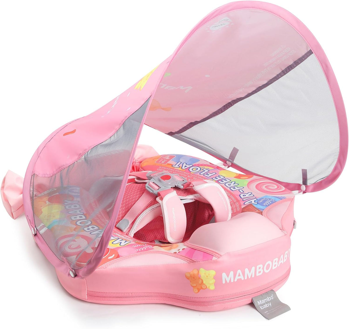 Mambobaby Baby Swim Float with Canopy, Non-Inflatable Solid Baby Float, Upgrade Soft Skin-Friendly Material Infant Swim Float - PuriLite