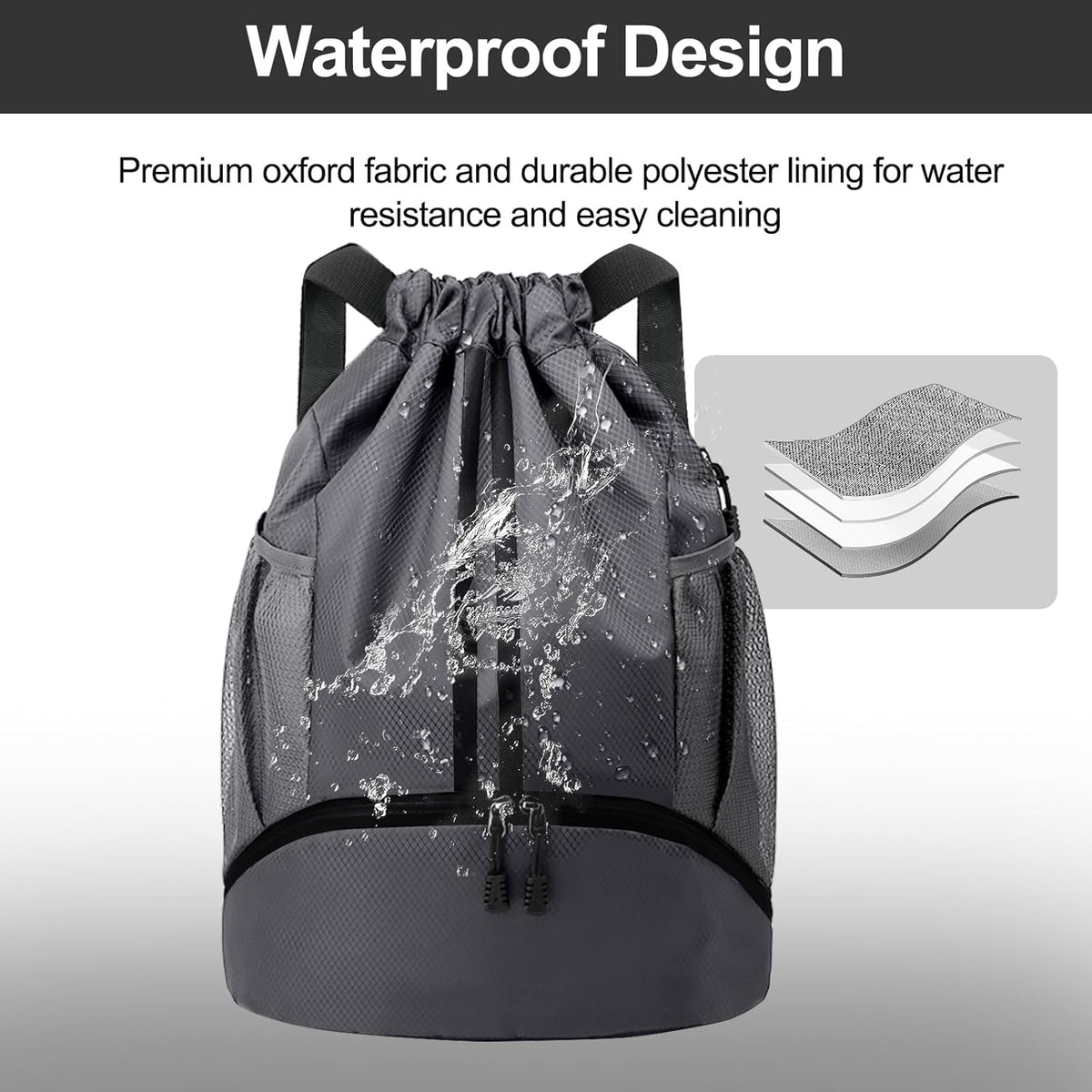 Hoedia Sports Drawstring Backpack - String Swim Gym Bag with Shoes Compartment and Wet Proof Pocket for Women/Men - PuriLite