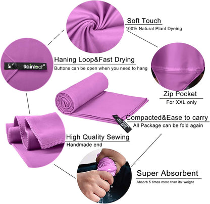 Rainleaf Microfiber Towel Perfect Travel & Gym & Camping Towel. Quick Dry - Super Absorbent - Ultra Compact - Lightweight. Suitable for Trip, Beach, Shower, Backpacking, Pool - PuriLite