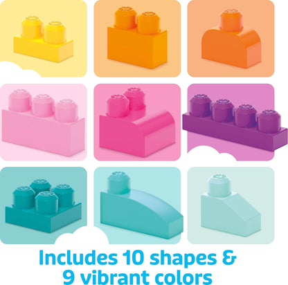 MEGA BLOKS First Builders Toddler Blocks Toys Set, Big Building Bag with 80 Pieces and Storage, Blue, Ages 1+ Years - PuriLite