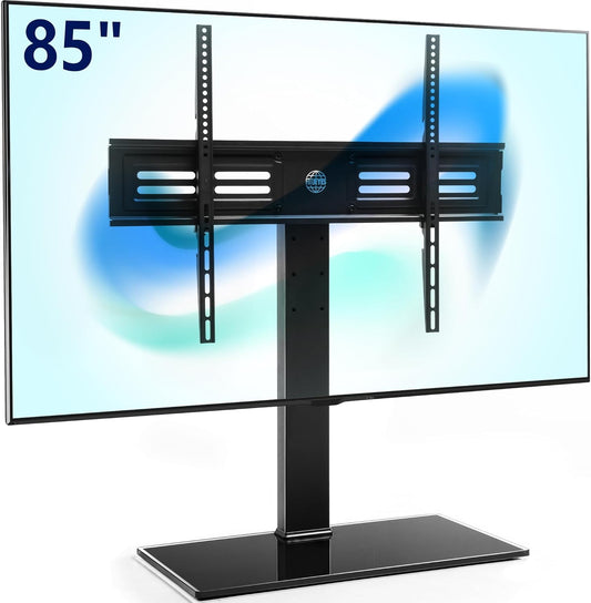 FITUEYES Universal TV Stand for 50-85 inch TVs | 44 Inch Tall Table Top TV Stand with 80° Swivel | Holds up to 143lbs | Max VESA 800x600mm | for Living Room - PuriLite