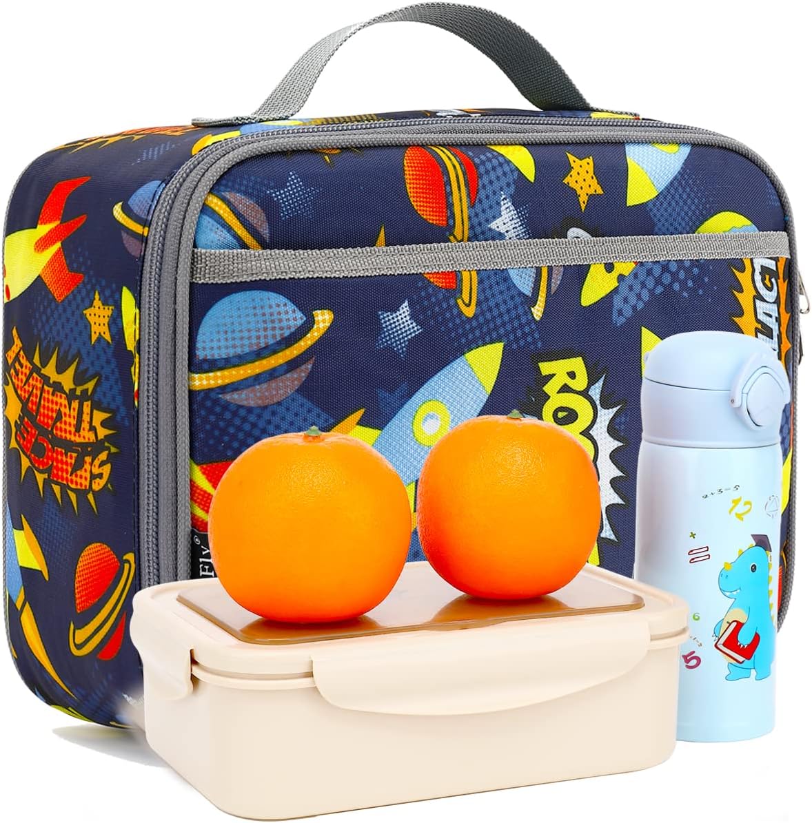 FlowFly Kids Lunch Box Insulated Soft Bag Mini Cooler Back to School Thermal Meal Tote Kit for Girls, Boys, Black - PuriLite