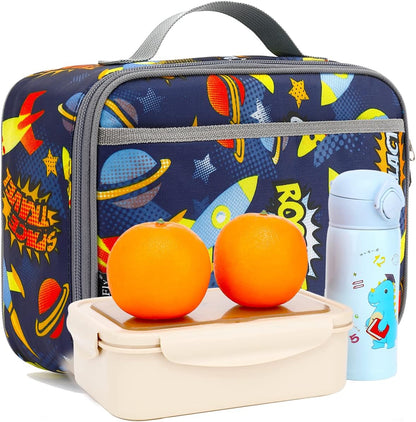 FlowFly Kids Lunch Box Insulated Soft Bag Mini Cooler Back to School Thermal Meal Tote Kit for Girls, Boys, Black - PuriLite