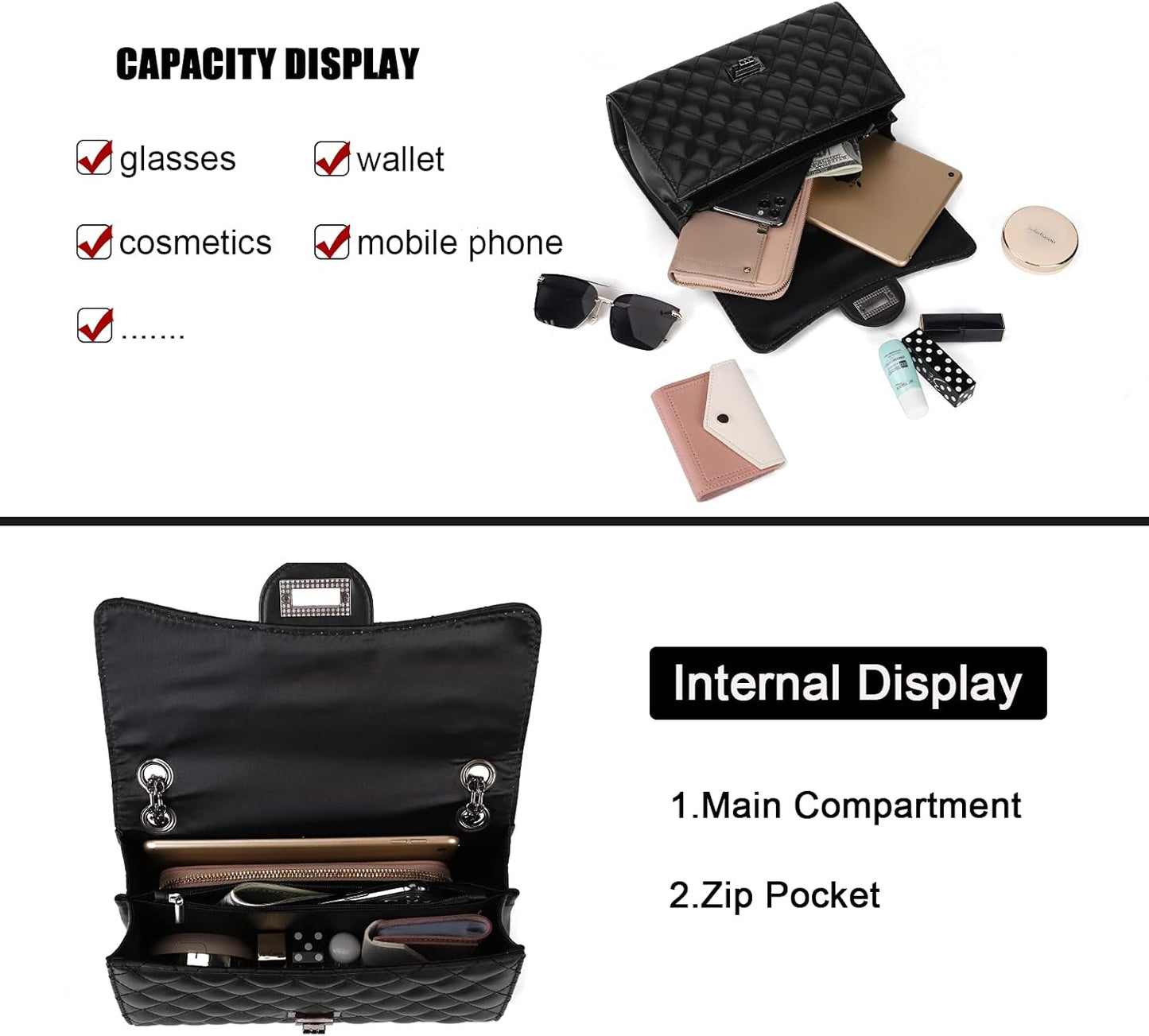 Gladdon Quilted Crossbody Bags for Women Ladies Shoulder Purses with Chain Strap Stylish Clutch Purse,Medium - PuriLite
