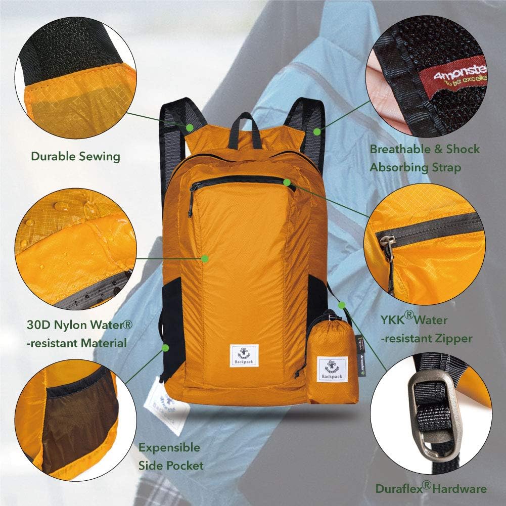 4Monster Hiking Daypack,Water Resistant Lightweight Packable Backpack for Travel Camping Outdoor - PuriLite