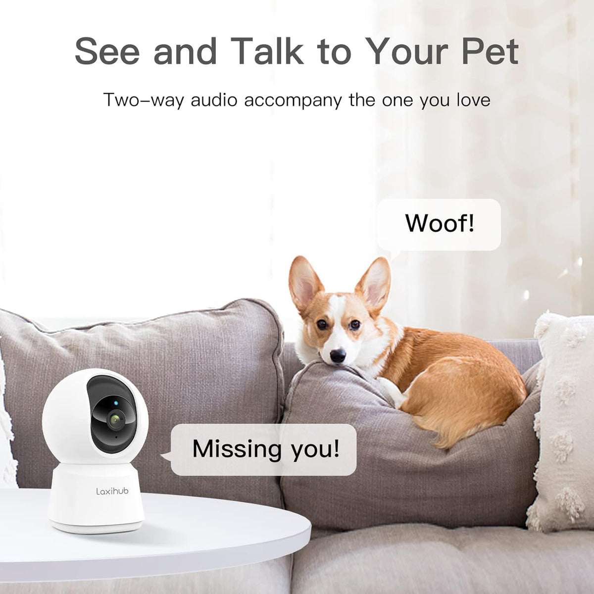 360° View 2K Pet Camera with Phone App, Indoor Security Camera, P2T Baby Monitor, Pan/Tilt, Motion & Sound Detection, Night Vision,Two-Way Audio, Works with Alexa - PuriLite