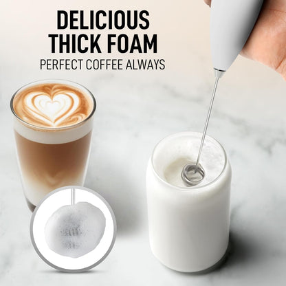 Zulay Kitchen Powerful Double Whisk Milk Frother Handheld - Foam Maker with Stand - Whisk Drink Mixer for Coffee, Mini Foamer for Latte, Matcha, Frappe, Hot Chocolate & Cappuccino (Black) - PuriLite