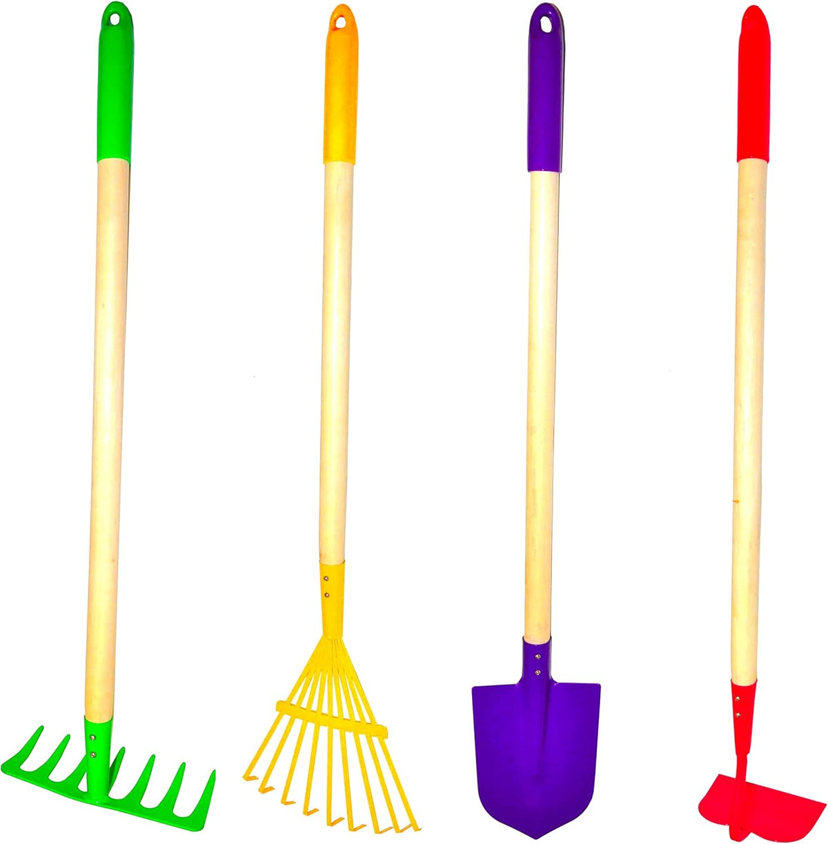 G & F Products 10018 JustForKids Kids Garden Tool Set Toy, Rake, Spade, Hoe and Leaf Rake, Reduced Size, 4-Piece - PuriLite