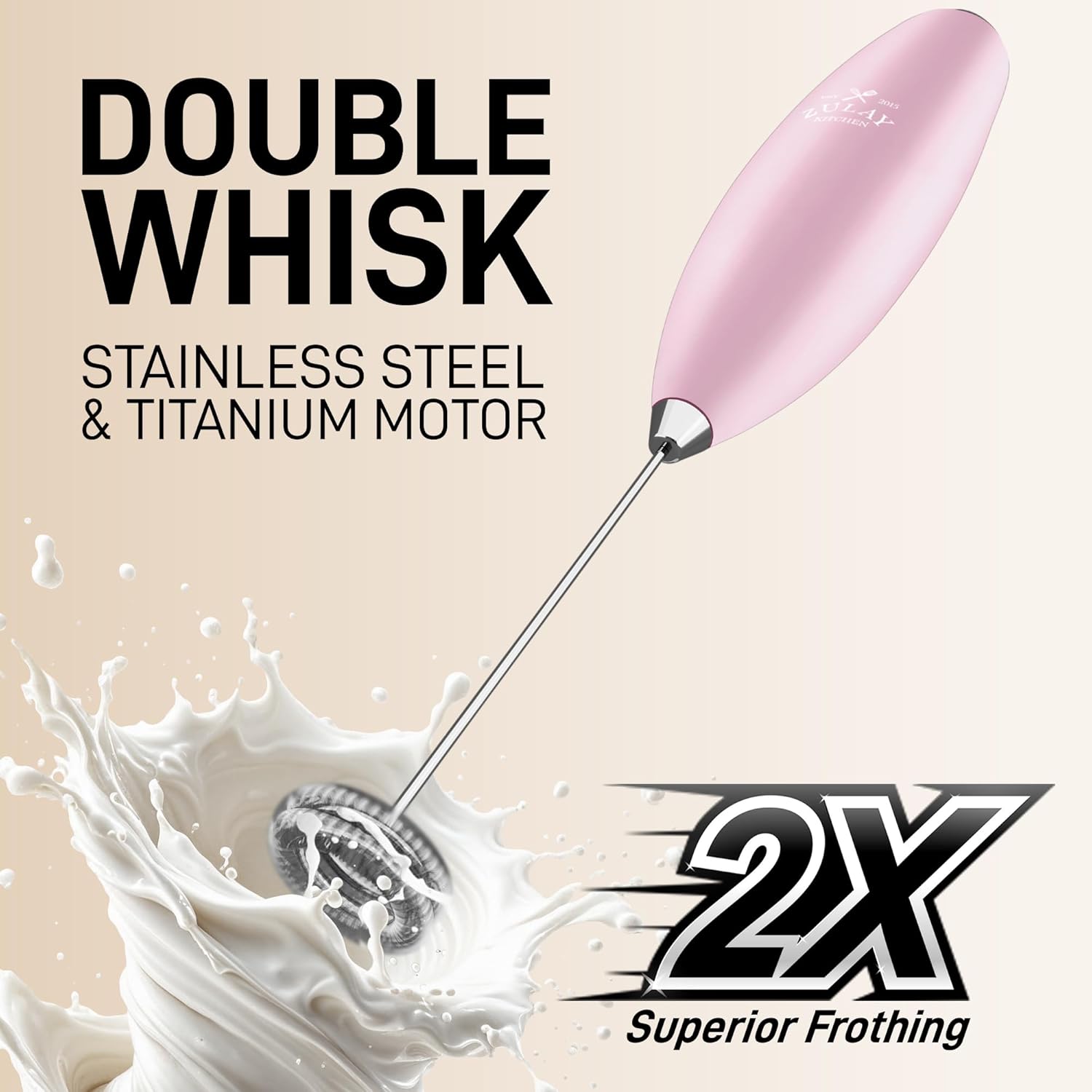 Zulay Kitchen Powerful Double Whisk Milk Frother Handheld - Foam Maker with Stand - Whisk Drink Mixer for Coffee, Mini Foamer for Latte, Matcha, Frappe, Hot Chocolate & Cappuccino (Black) - PuriLite