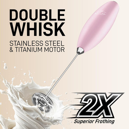 Zulay Kitchen Powerful Double Whisk Milk Frother Handheld - Foam Maker with Stand - Whisk Drink Mixer for Coffee, Mini Foamer for Latte, Matcha, Frappe, Hot Chocolate & Cappuccino (Black) - PuriLite