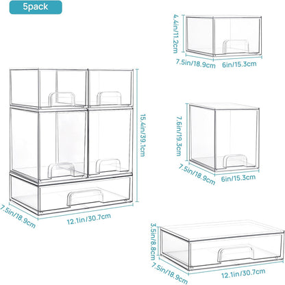 Vtopmart 3 Pack Stackable Clear Plastic Drawer Organizer, Makeup Organizers and Storage for Eyeshadow Palettes, Cosmetics, Beauty Supplies, Ideal for Vanity, Desk, Office, Bathroom Organization - PuriLite