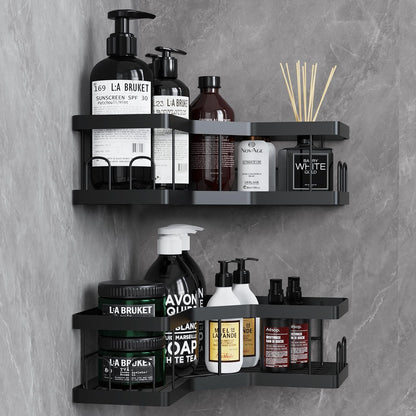 Shower Caddy, 2 Pack Bathroom Shelves, Adhesive Shower Shelf No Drilling, Black Shower Storage, Shower Organiser, Rust-Resistant Shower Caddy Corner, Shower Soap Holder, Bathroom Accessory - PuriLite