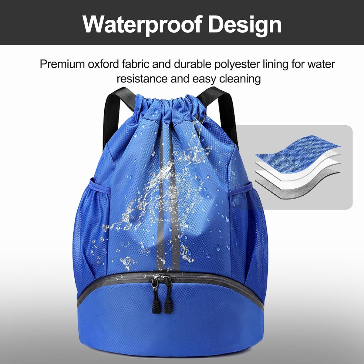 Hoedia Sports Drawstring Backpack - String Swim Gym Bag with Shoes Compartment and Wet Proof Pocket for Women/Men - PuriLite
