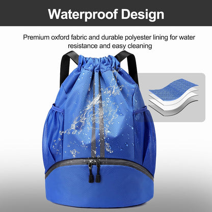 Hoedia Sports Drawstring Backpack - String Swim Gym Bag with Shoes Compartment and Wet Proof Pocket for Women/Men - PuriLite