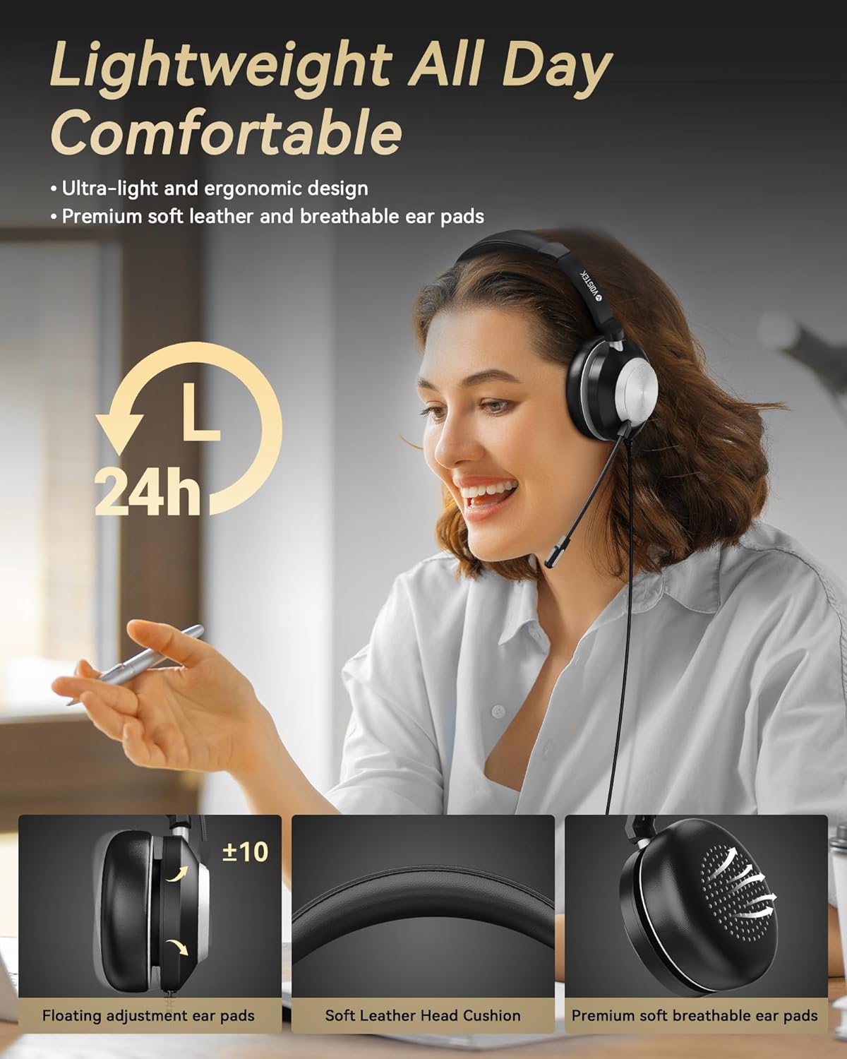 Voistek Computer HeadphonesWired USB C/3.5MM/USB Headset; with Noise Cancelling Microphone & Volume Controls Compatible with PC,Laptop,Mac,iPad,Home,Office,Meeting,Skype,Zoom(882F) - PuriLite
