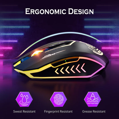 Wireless Gaming Mouse Up to 10000 DPI, UHURU Rechargeable USB Wireless Mouse with 6 Buttons 7 Changeable LED Color Ergonomic Programmable MMO RPG for PC Laptop, Compatible with Windows Mac - PuriLite