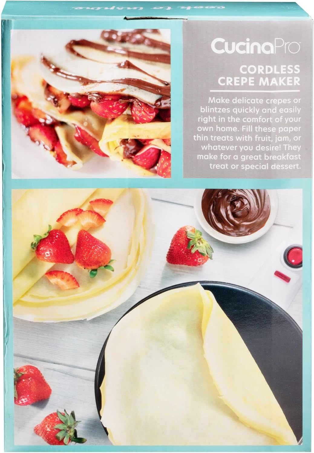 CucinaPro Cordless Crepe Maker- FREE Recipe Guide, NonStick Dipping Plate plus Electric Base & Batter Spatula, Portable Compact Baker, Homemade Holiday Morning Breakfast or Dessert Treat, Gift for Her - PuriLite