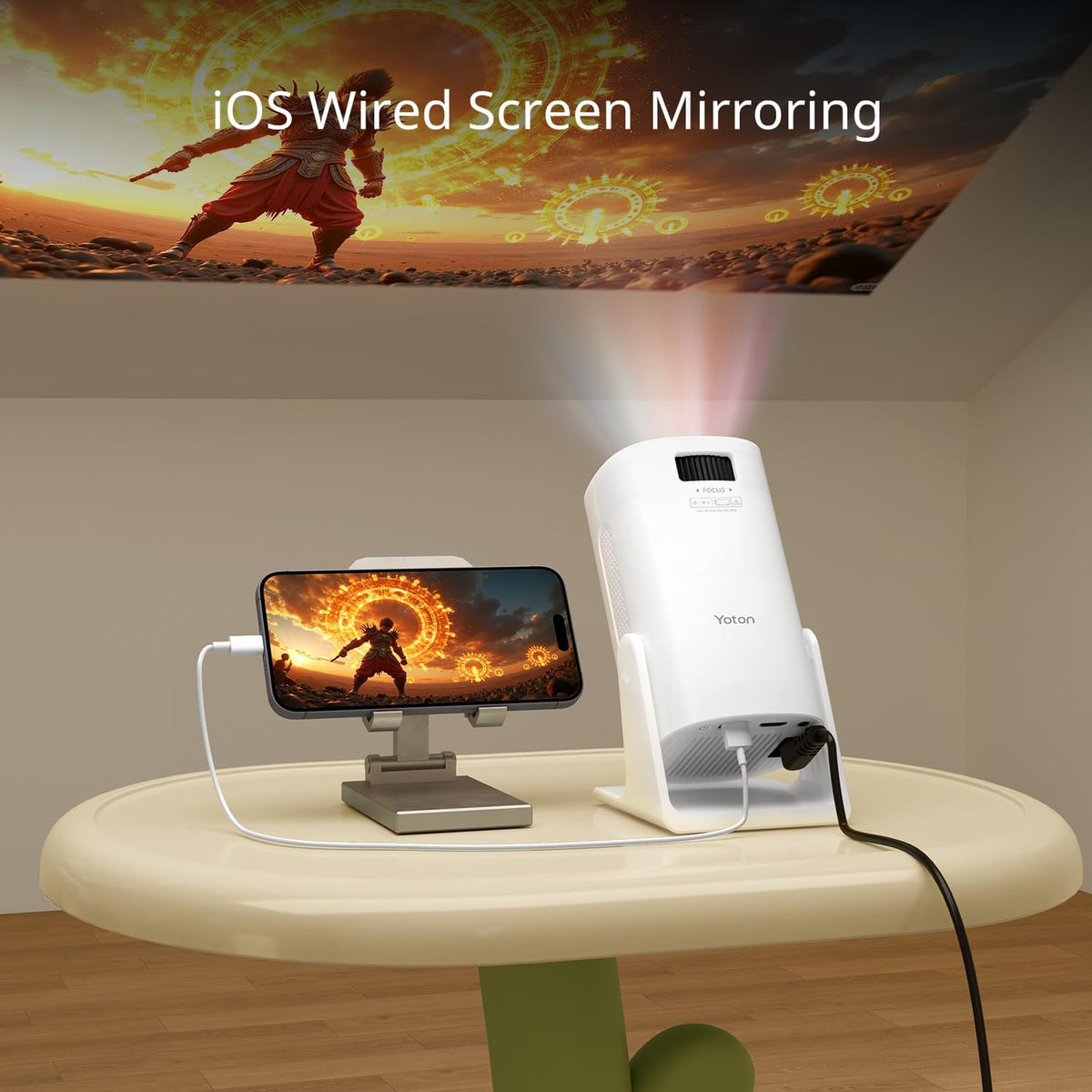 Mini Projector with Bluetooth and 50% Zoom, YOTON Y4 Auto Keystone 270° Rotation Portable Movie Projecteur 1080P Support, Compatible with Android/iOS/HDMI/PS5 - PuriLite