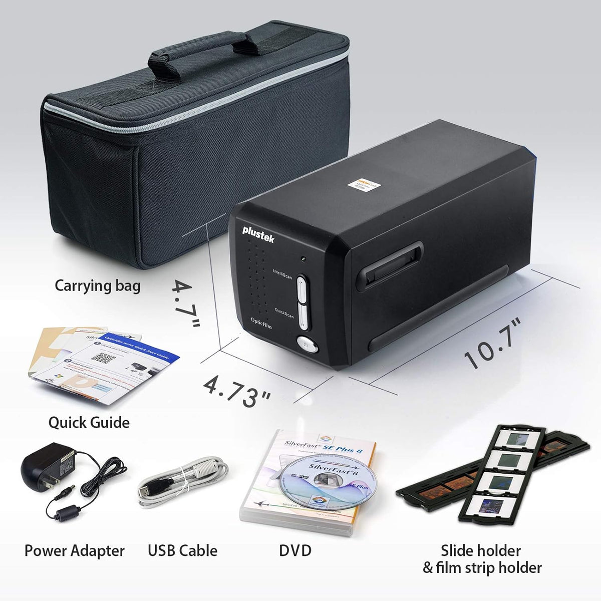 Plustek OpticFilm 8200i SE, 35mm Film & Slide Scanner. 7200 dpi / 48-bit Output. Integrated Infrared Dust/Scratch Removal. Bundle Silverfast SE Plus, Support Mac and PC. - PuriLite